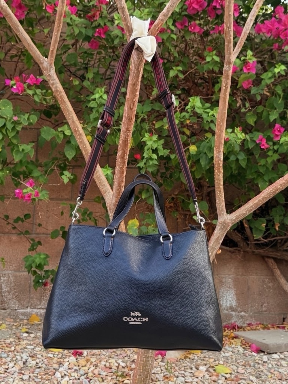 Coach Black Pebbled Leather Satchel with guitar Adjustable Strap